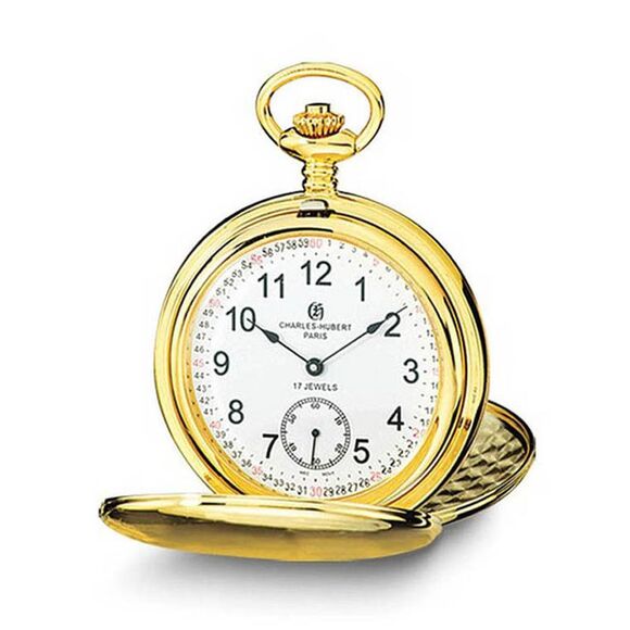 Charles Hubert Gold-Tone Stainless Steel White Dial 54mm Pocket Watch